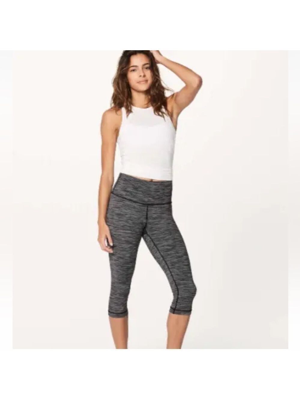 Lululemon Wunder Under Hi-Rise 1/2 Tight (Luxtreme 17") Black Slate Stripes 10
